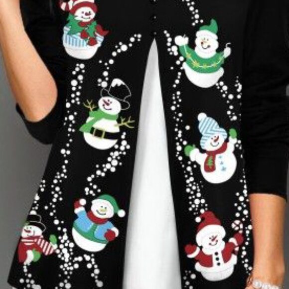 Women’s Christmas Blouse ROTITA Christmas Snowman Print Contrast Panel - Picture 6 of 10